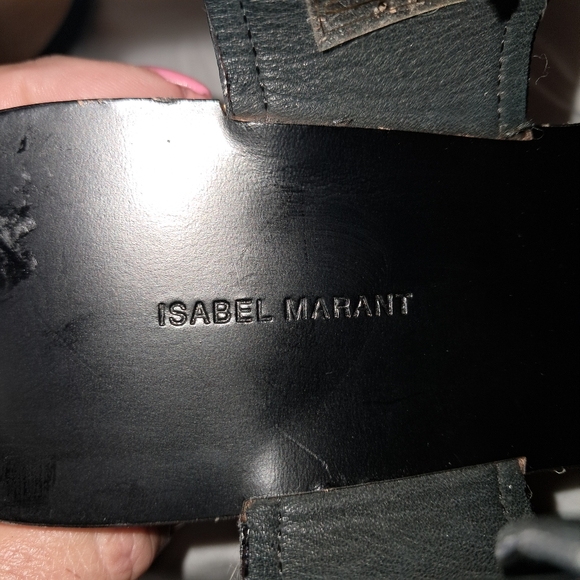 Isabel Marant "Zlova" Wedge EU 40 (9/9.5 US) Black Leather White Cotton Buckles - Picture 6 of 13